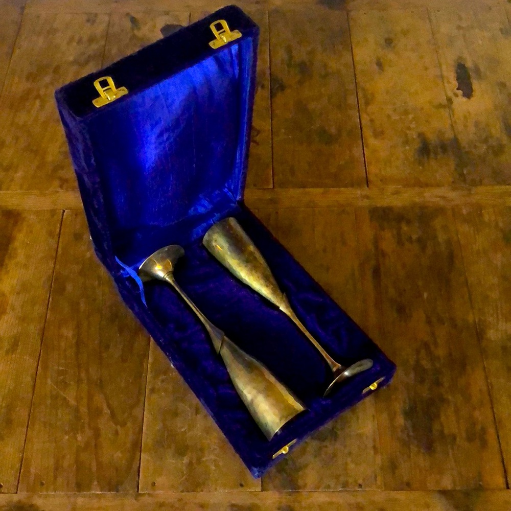 Vintage India Wedding Cups with Purple Velvet Box Holder
